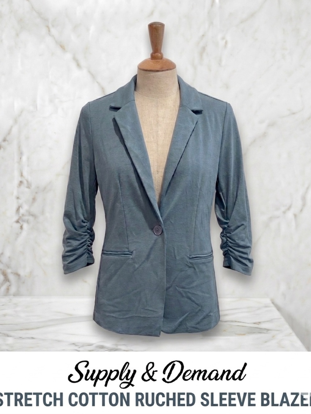 Supply & Demand Teal Ruched Sleeve Blazer Size S